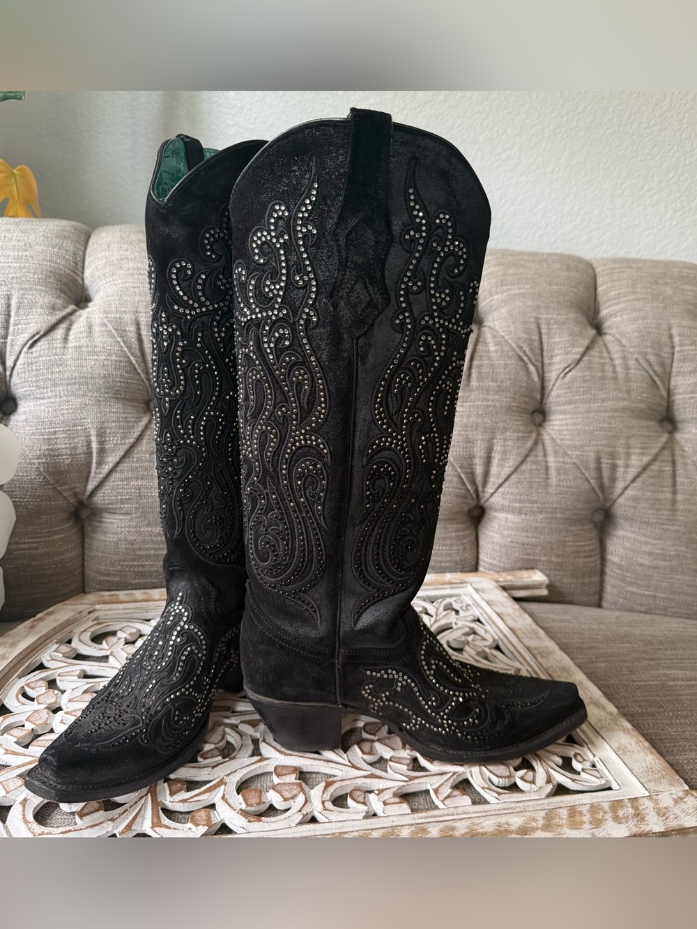 Corral Black Embellished Over-the-Knee Western Black Boots Women’s 8